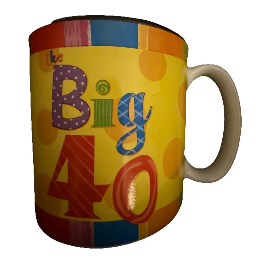 Burton Happy Birthday Big 40 ceramic coffee mug cup 3 1/2" 2007 yellow